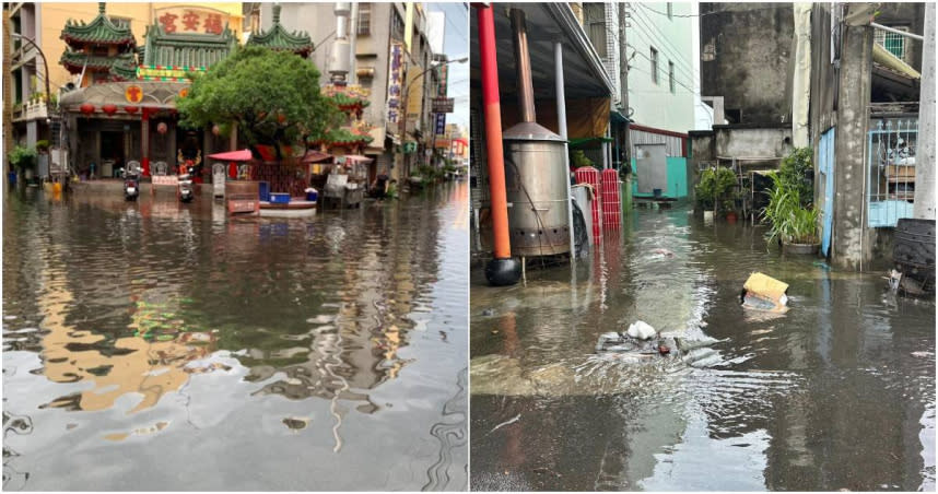 年度大潮又遇上蘇拉颱風，屏東東港鎮傳出淹水災情，大水直接灌進民宅。（圖／翻攝自臉書）