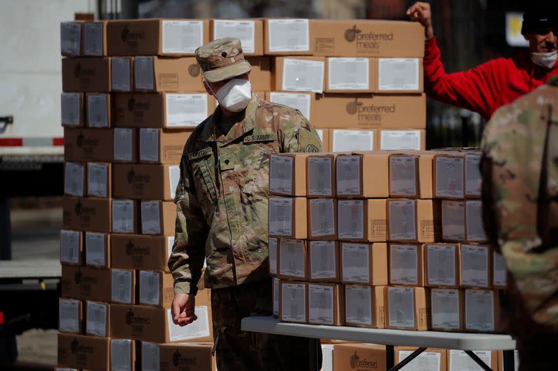 U.S. Army National Guard distribute meals during the outbreak of coronavirus disease (COVID-19) in New York City