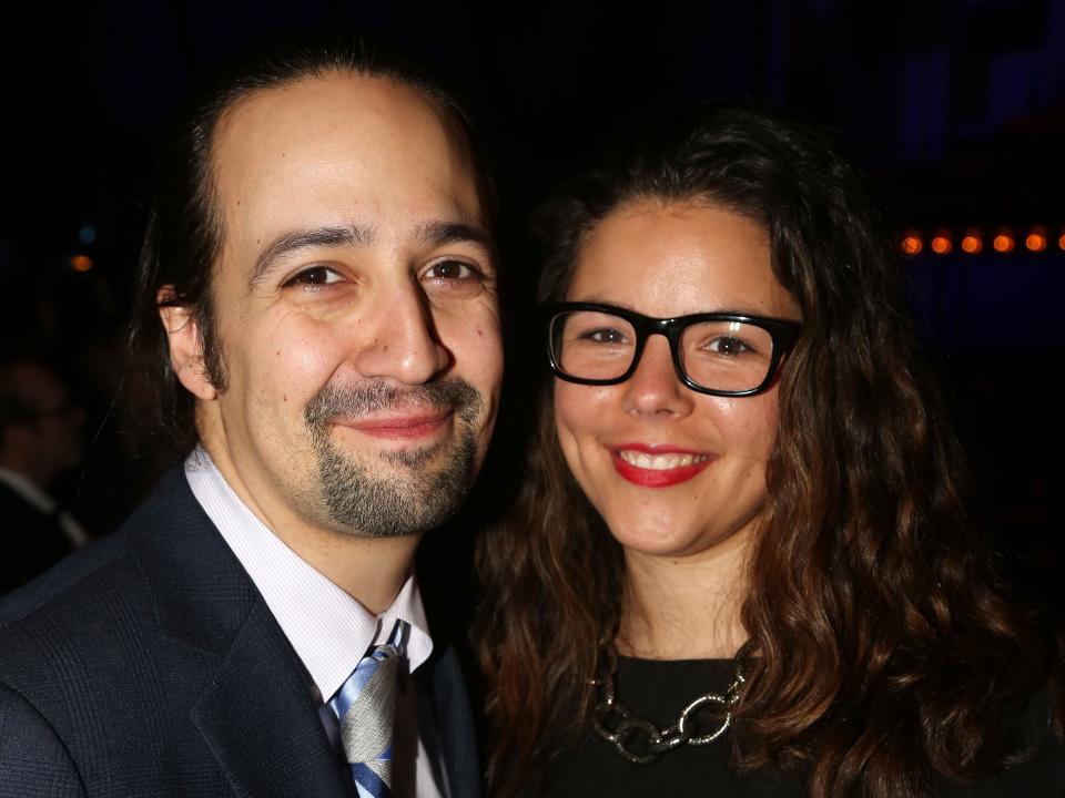 A closeup of Lin-Manuel Miranda and wife Vanessa Nadal.