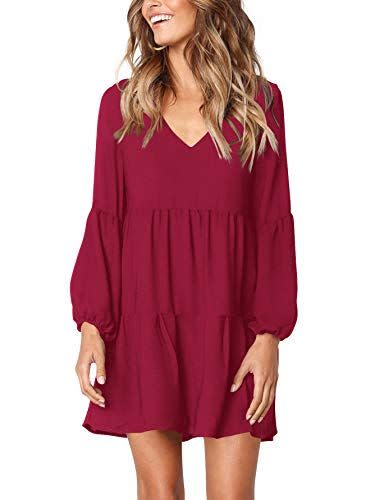 10) Women's Long Sleeve Casual Loose Swing Tunic Dress