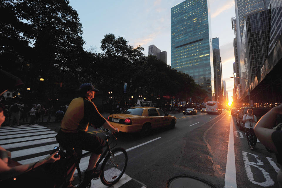 Sun Sets In Line With Manhattan's Street Grid