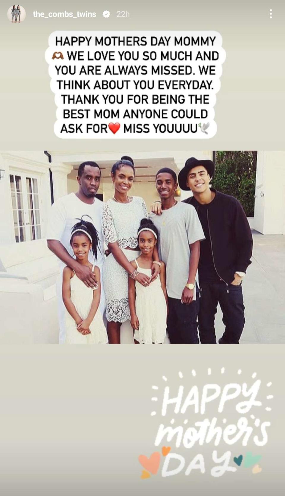 The Combs Twins/instagram Sean "Diddy" Combs and Kim Porter with kids