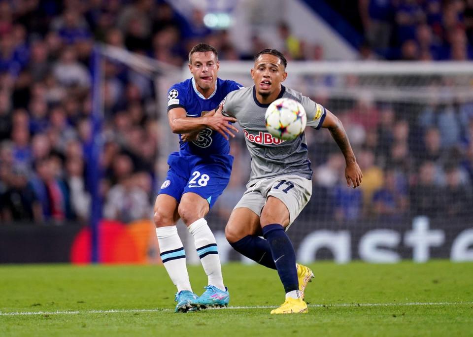 Noah Okafor, right, bagged a vital equaliser for RB Salzburg at Chelsea (John Walton/PA) (PA Wire)