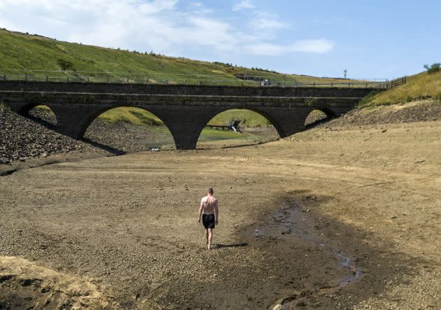 The area surrounding the Dowry Reservoir close to Oldham is dry as the heatwave in the UK continues. (Photo: Danny Lawson - PA Images via Getty Images)