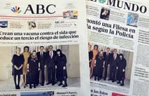 Spanish papers handle the photo two different ways: Printing as-is and blurring the faces of the Prime Minister's daughters to protect their identity.