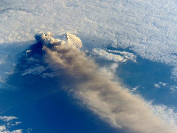 Alaska's erupting Pavlof volcano, in the Aleutian Islands, seen in a photo snapped from the International Space Station on May 18, 2013.