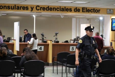 The desk for Mexicans to register to vote is seen in the Mexican Consulate in Los Angeles, California U.S. January 16, 2018. REUTERS/Lucy Nicholson