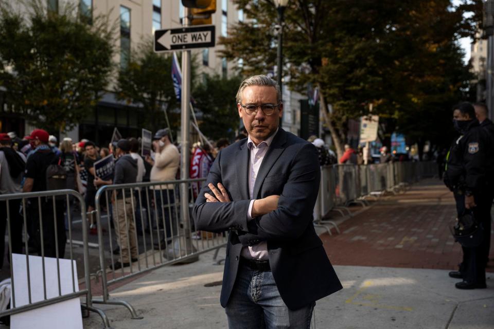 Philadelphia City Commissioner Al Schmidt, his arms crossed in front of him, stands outside the Pennsylvania Convention Centre on November 6, 2020 in Philadelphia, Pennsylvania.
