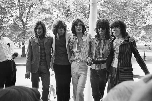 <p>Bettmann Archive via Getty</p> Left to right: Charlie Watts, Mick Taylor, Mick Jagger, Keith Richard and Bill Wyman, in London months after the deadly concert, June 13, 1969.