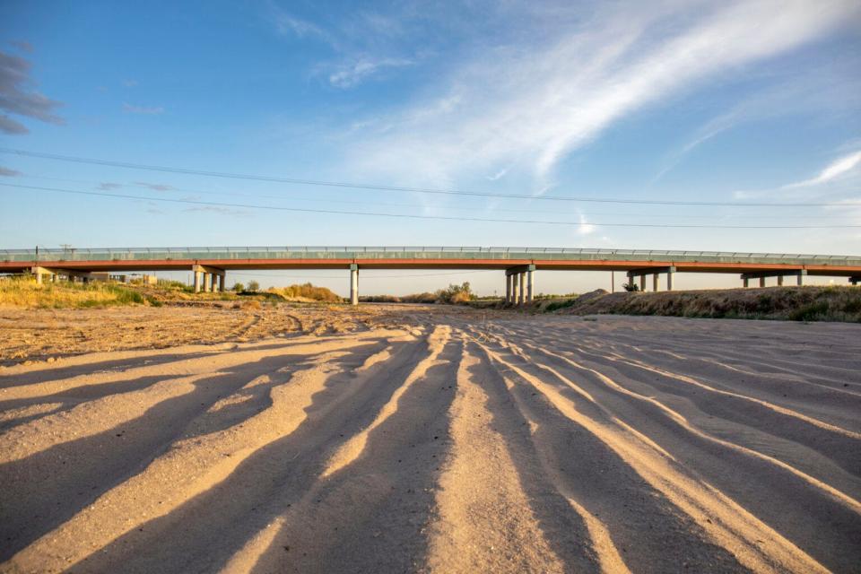 The Vinton stretch of the Rio Grande just north of El Paso at Vinton Road and Doniphan Drive on May 23, 2022. The river below Elephant Butte Reservoir in Southern New Mexico through Far West Texas is dry most months of the year, only running during irrigation season.