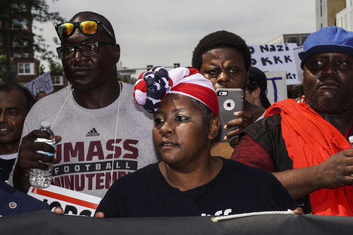 <p>Thousands of counterprotesters gathered around Reggie Lewis Center to get ready for antifascist protest march to Boston Common in Boston, Mass., on Saturday, Aug. 19, 2017. (Photo: Go Nakamura via ZUMA Wire) </p>