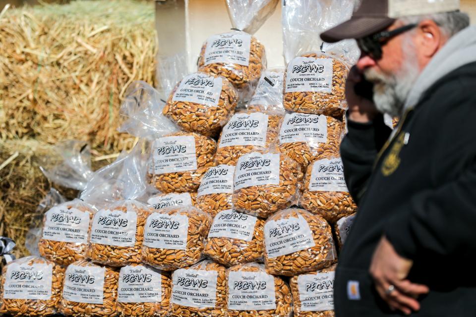 Couch Orchard Pecans are stacked and ready for purchase at the 2022 Luther Pecan Festival in Luther.