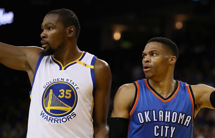 The second matchup between Kevin Durant and Russell Westbrook went in the former's favor again. (Getty Images)