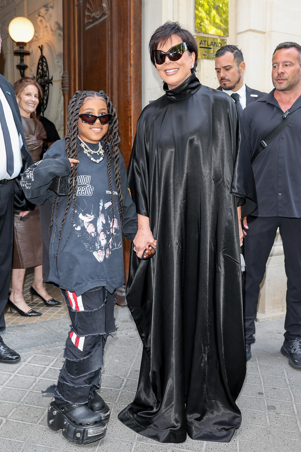 North West and Kris Jenner showing their support at the Balenciaga show. (Photo by Jacopo M. Raule/Getty Images For Balenciaga)