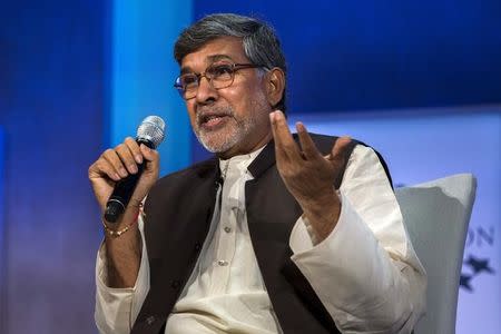 Kailash Satyarthi, 2014 Nobel Peace Prize Laureate, takes part in a panel during the Clinton Global Initiative's annual meeting in New York, September 27, 2015. REUTERS/Lucas Jackson/Files