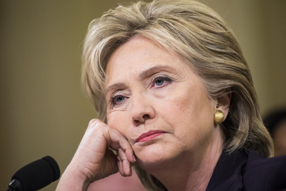 WASHINGTON, USA - OCTOBER 22: Former Secretary of State and Democratic Presidential Candidate Hillary Clinton listens to questions from committee members while testifying in front of the Benghazi Committee during a hearing on the attack in Washington, USA on October 22, 2015. (Photo by Samuel Corum/Anadolu Agency/Getty Images)