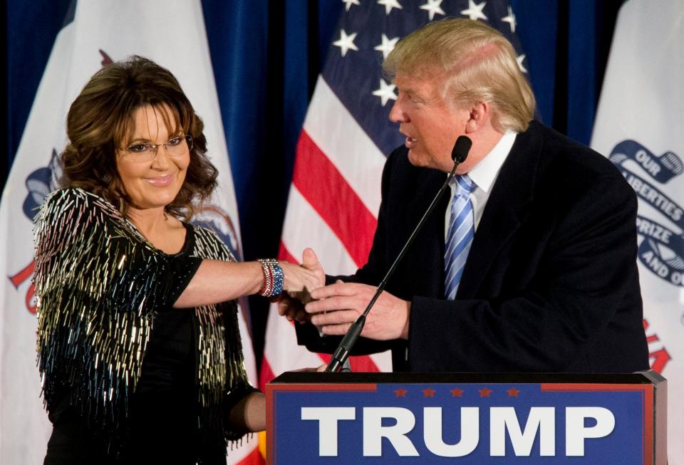 Sarah Palin endorses Republican presidential candidate Donald Trump at Iowa State University on Jan. 19, 2016, in Ames.