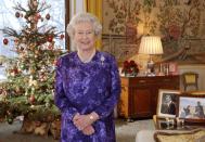 <p>Purple is the color of royalty for a reason. For the second year in a row, the monarch donned the color in her Christmas Day message, which in 2004 she taped in the Yellow Drawing Room at Buckingham Palace. </p>