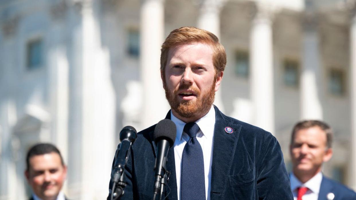 <div>UNITED STATES - JUNE 23: Rep. Peter Meijer, R-Mich., speaks during the press conference introducing the Republican Climate Caucus outside of the Capitol on Wednesday, June 23, 2021. (Photo by Bill Clark/CQ-Roll Call, Inc via Getty Images)</div>