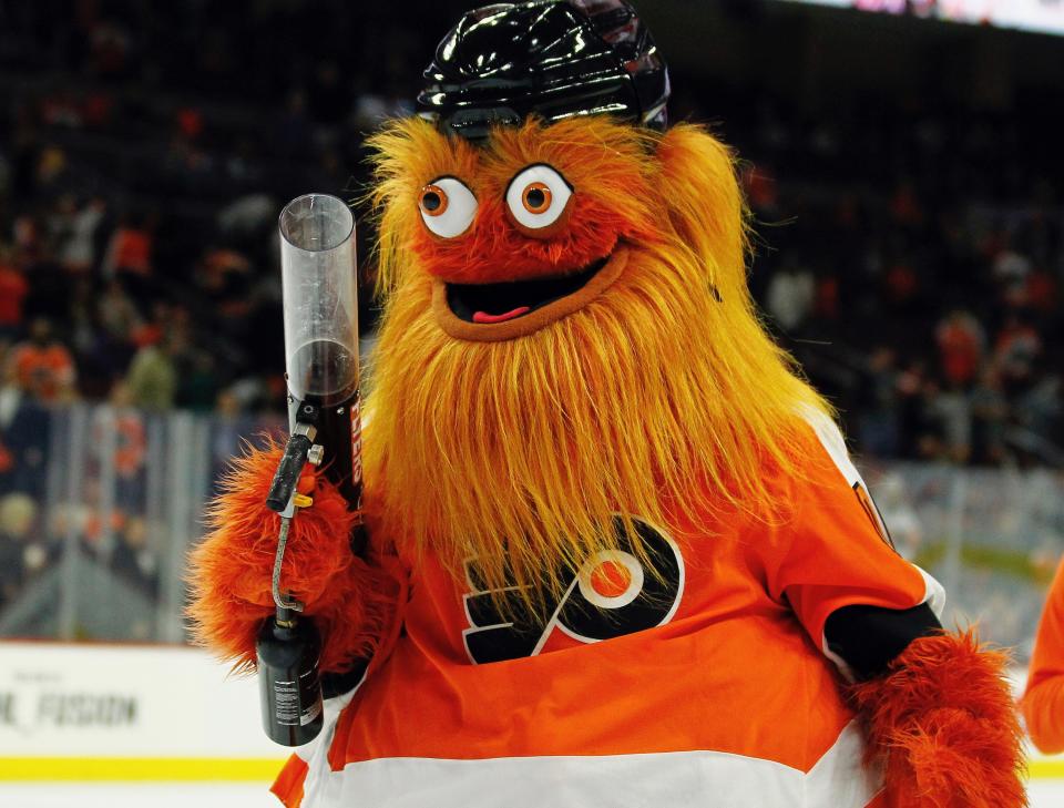 Gritty has been the stuff of laughter and nightmares since being unleashed and has now been embraced by the anti-fascist community. (AP)