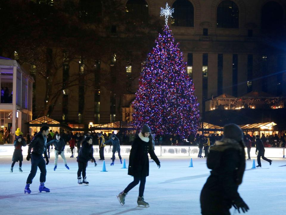 christmas tree Bryant Park ice skating new york city