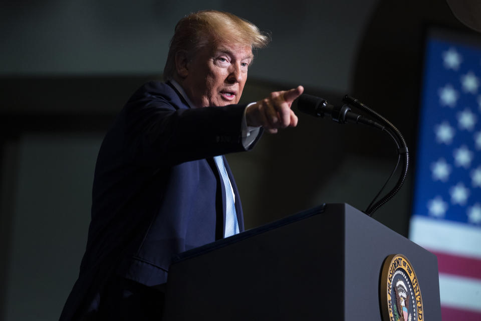 President Donald Trump speaks during an "Evangelicals for Trump Coalition Launch" at King Jesus International Ministry, Friday, Jan. 3, 2020, in Miami. (AP Photo/ Evan Vucci)