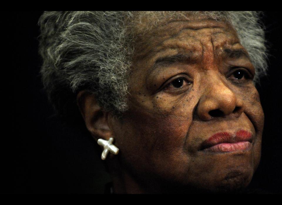 Poet Maya Angelou reads a poem during a ceremony to present Archbishop Desmond Tutu of Cape Town, South Africa with the William J. Fulbright Prize for International Understanding.