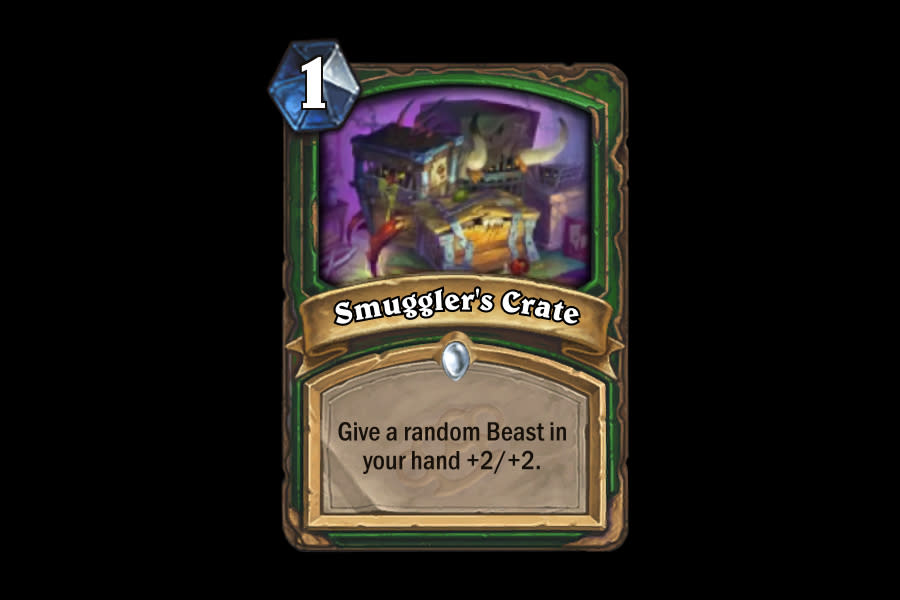 <p>Midrange Hunter tends to run a whole bunch of Beasts, and combining Smuggler's Crate with Houndmaster can make one hell of a scary Savannah Highmane. For Hunters that aren't Face, Smuggler's Crate will be an powerful option. </p>