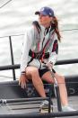 <p>The duchess tries her hand at sailing during the King's Cup Regatta.</p>