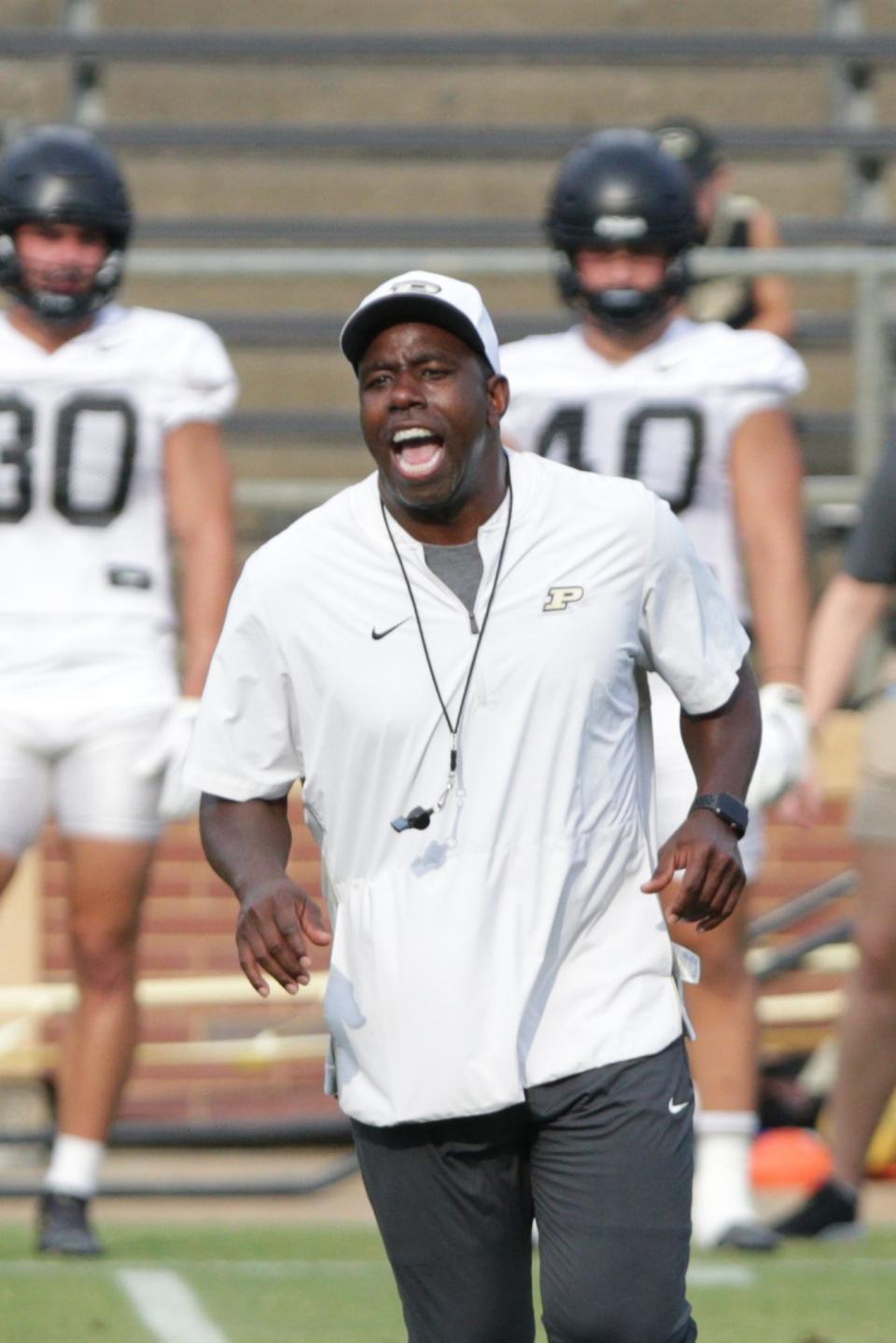 Former Purdue assistant coach JaMarcus Shephard during practice in August of 2021. He helped quickly rebuild the Washington Huskies' offense this past season.