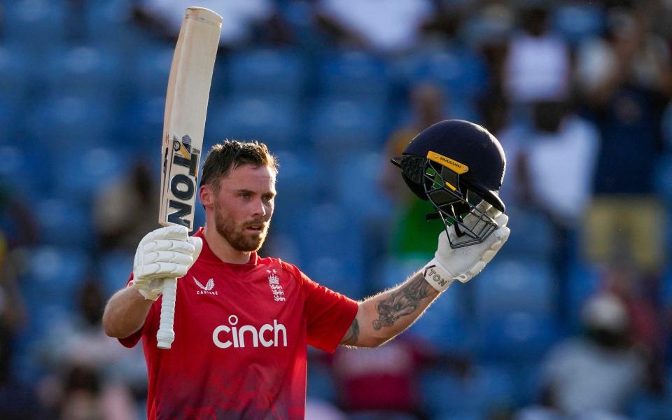 A weary Phil Salt acknowledges the applause for a fantastic century in Grenada