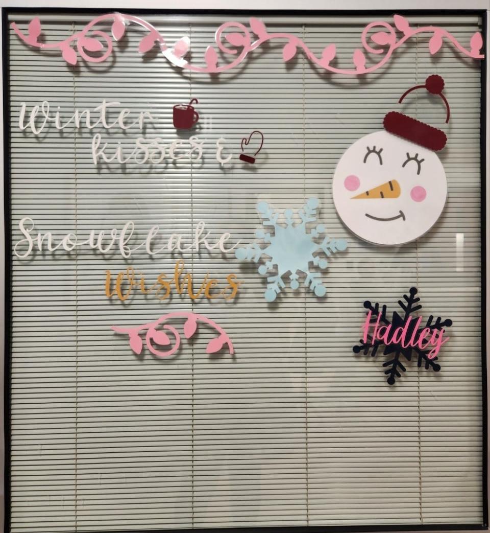 Hadley's door is ready for the holidays with winter decorations made by the NICU team at Aurora Medical Center.