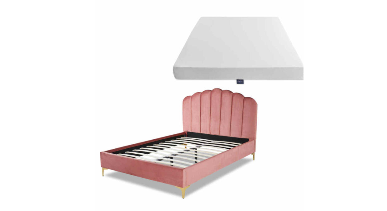 Pink King Scallop Bed & Mattress