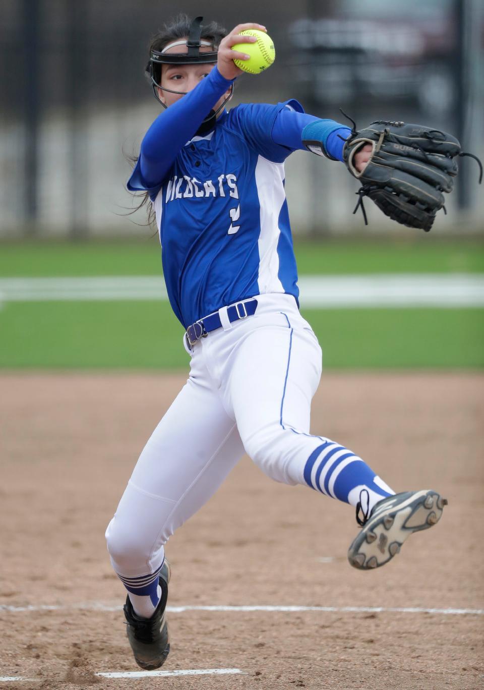 Oshkosh West's Brianna Bougie delivers a pitch during a Fox Valley Association game against Kaukauna. The Wildcats will play in the WIAA Division 1 state tournament Thursday against Sun Prairie East.