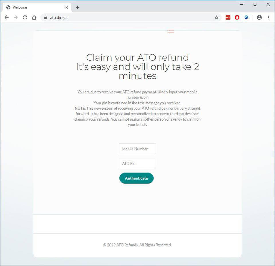 A link on the website ato.direct. Police are warning this is a scam website from a text which is in circulating. It informs recipients they have received a refund.