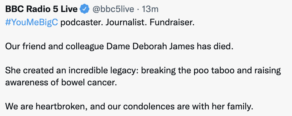 Radio 5 Live paid tribute to Dame Deborah.