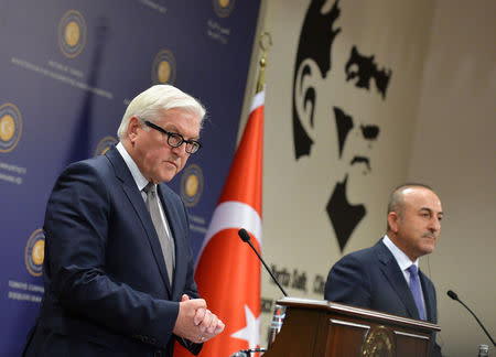 German Foreign Minister Frank-Walter Steinmeier speaks during a joint news conference with his Turkish counterpart Mevlut Cavusoglu in Ankara, Turkey, November 15, 2016. REUTERS/Stringer