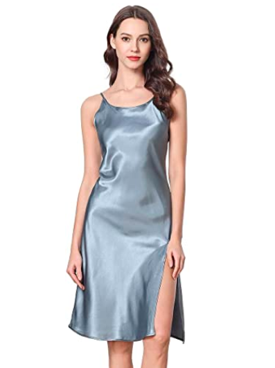 Satin sexy nightdress mini slip chemise high split, S$30.87. PHOTO: Amazon