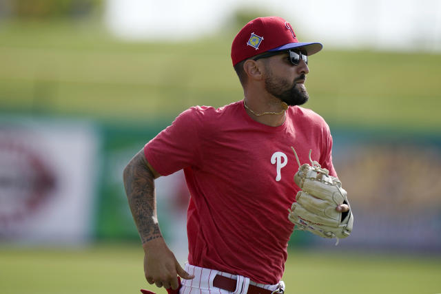 PHILADELPHIA, PA - JUNE 05: Philadelphia Phillies left fielder Nick  Castellanos (8) makes a catch during the Major League Baseball game between  the Philadelphia Phillies and the Los Angeles Angels on June