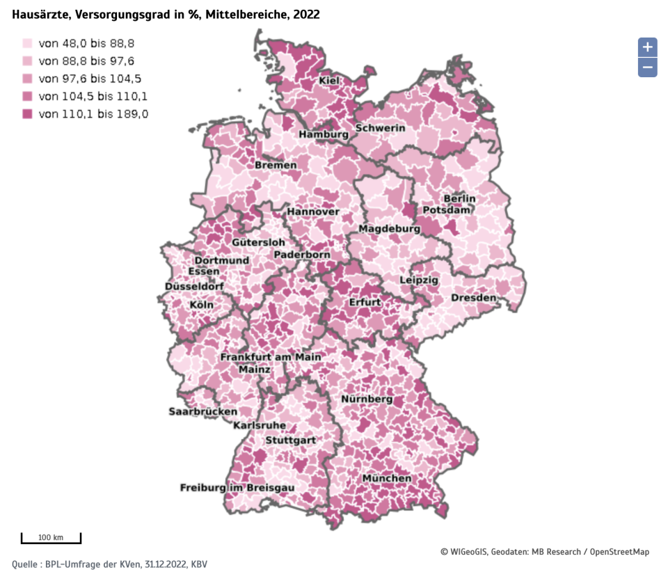 Der Versorgungsgrad variiert stark zwischen den Bundesländern. - Copyright: KASSENÄRZTLICHE BUNDESVEREINIGUNG (KBV)