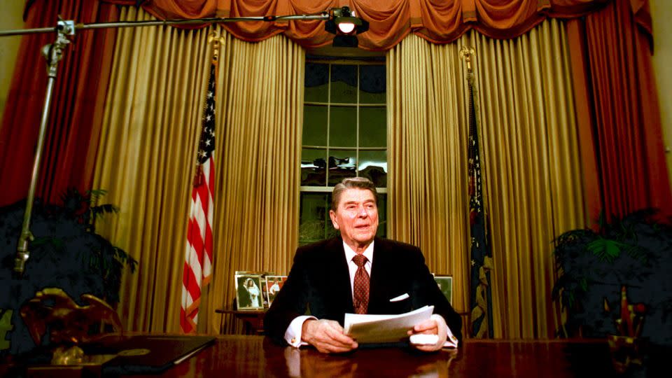 President Ronald Reagan, seen shortly after he delivered his farewell address to the nation from the White House on January 11, 1989. - Ron Edmonds/AP