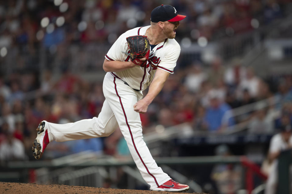 Atlanta Braves relief pitcher Will Smith throws in the eighth inning of a baseball game against the San Francisco Giants Monday, June 20, 2022, in Atlanta. (AP Photo/Hakim Wright Sr.)