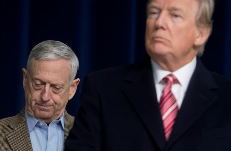 US Defense Secretary Jim Mattis (L) appears with President Donald Trump at a retreat with top Republicans at Camp David in Maryland earlier this month