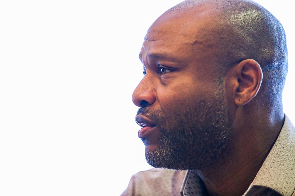 Jarvis Binford, a Norton Healthcare employee embroiled in a racial discrimination lawsuit against the company, speaks in a March 2024 interview at the Bahe, Cook, Cantley & Nefzger law office.