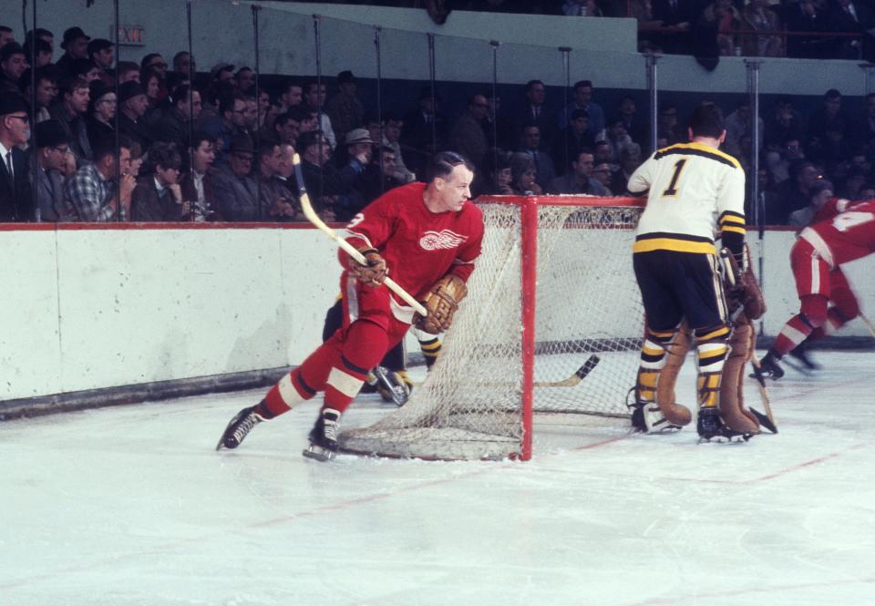 Unknown date and unknown location; USA; FILE PHOTO; Detroit Red Wings right wing Gordie Howe in action during the 1960's. Mandatory Credit: Dick Raphael-USA TODAY NETWORK