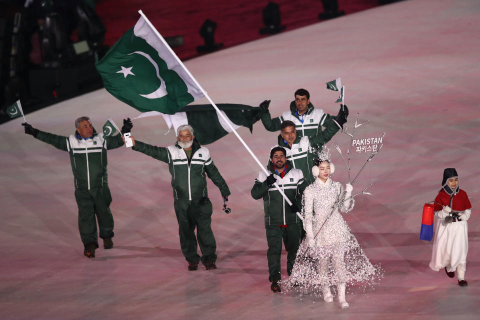 The Pakistan delegation marches during the Opening Ceremony on Friday in PyeongChang, South Korea.