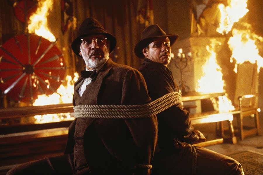 actors sean connery and harrison ford on the set of the film indiana jones and the last crusade, directed by steven spielburg photo by murray closesygmasygma via getty images in indiana jones movies in order