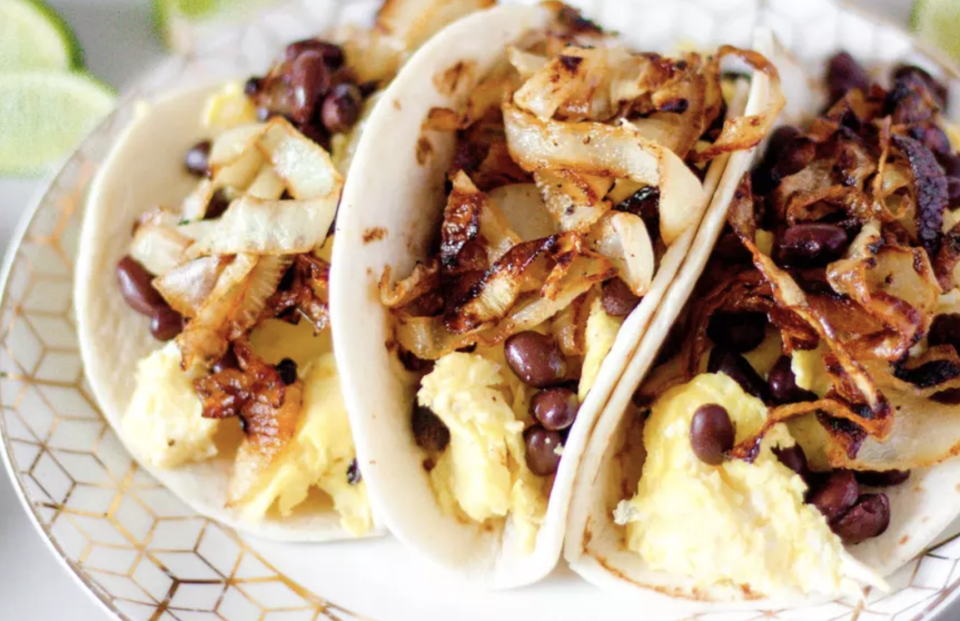 Sweet Chili Caramelized Onion Breakfast Tacos