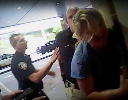 FILE PHOTO: Nurse Alex Wubbels is shown during an incident at University of Utah Hospital in this still photo taken from police bodycam video taken in Salt Lake City, Utah, U.S. on July 26, 2017. Courtesy Salt Lake City Police Department/Handout via REUTERS