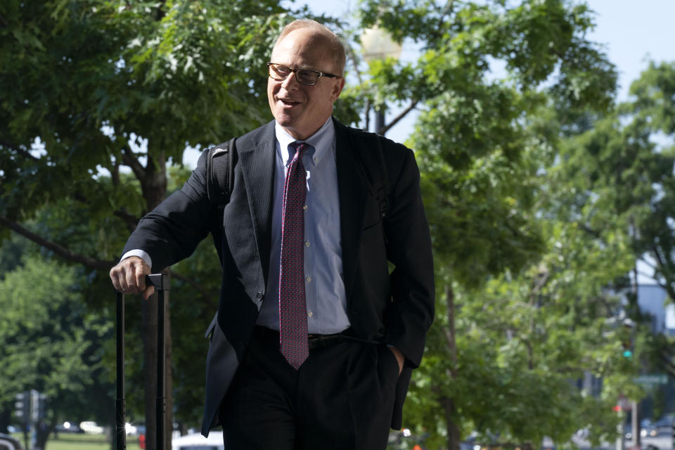 Steve Bannon's attorney, David Schoen, arrives at the Federal Courthouse for a hearing for Bannon on Monday, July 11, 2022, in Washington. Bannon, a former White House strategist and ally of President Donald Trump, was indicted late last year on two counts of criminal contempt of Congress after he defied a subpoena from the House committee investigating the Jan. 6 insurrection at the U.S. Capitol. District Judge Carl Nichols is deciding whether Bannon's trial should be delayed until October. Steve Bannon did not arrive at the courthouse. (AP Photo/Jose Luis Magana)